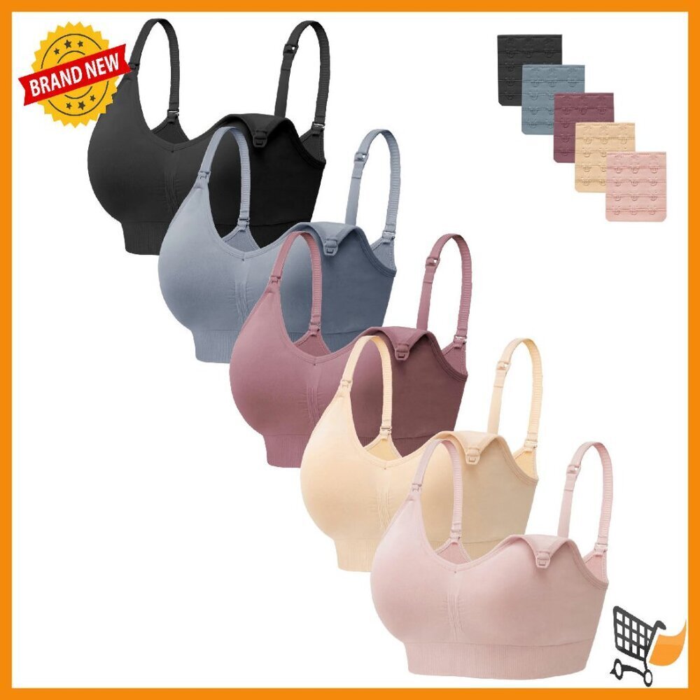 Seamless Nursing Bras 5 Pack Maternity Sleep Bralette with Extenders